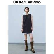 UR2025夏季新款女裝休閑拼接格紋無(wú)袖牛仔連衣裙UYY850157