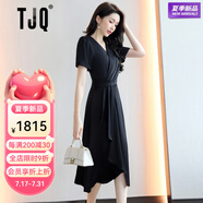 TJQ奢侈高檔品牌2025夏季新款時(shí)尚氣質(zhì)名媛洋氣顯瘦女裝絕美V領(lǐng)裙子 黑色 2XL 【推薦126-145斤】