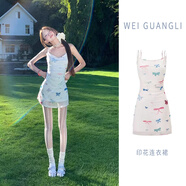 微光里約會(huì )釣系氣質(zhì)溫柔白色蝴蝶印花連衣裙女夏季新款設計感吊帶短裙子 白色M碼【100-110斤】