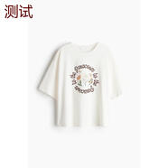 HM女裝T恤2025夏季新款寬松印花美式圓領(lǐng)圖案落肩中袖上衣12878 155/80XS 白色/Paracsm
