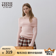 Teenie Weenie小熊女裝簡約時尚毛衣冬季一字領(lǐng)露肩金絲貼布上衣女 粉色 S 160