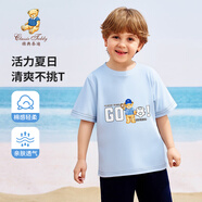 Classic Teddy兒童短袖t恤男女童夏季圓領(lǐng)上衣中小童裝半袖衣服夏裝 字母棒球小熊織標(biāo)短袖晨鳳藍(lán) 140