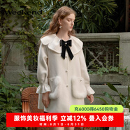 卓雅周末（JORYA weekend）C位千金|23秋冬新款甜美珠飾娃娃領(lǐng)荷葉邊蝴蝶結(jié)毛呢大衣 米白 M