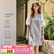 Olrain歐芮兒夏季女裝直筒名媛風(fēng)撞色蕾絲拼接連衣裙 灰色 L