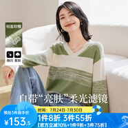 歐莎（OSA）【香草云衫】草甸綠條紋V領針織衫毛衣女長袖上衣2025秋季新款 綠色 XL