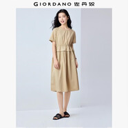 佐丹奴裙子女純棉府綢假兩件抽繩收腰顯瘦圓領(lǐng)連衣裙05464330