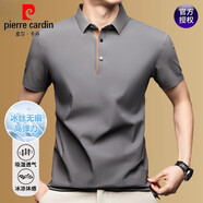 皮爾卡丹（pierre cardin）冰絲無痕短袖t恤男夏季簡約純色商務(wù)免燙休閑翻領(lǐng)polo衫體恤 9933-黑灰 XL 推薦【130-155斤】