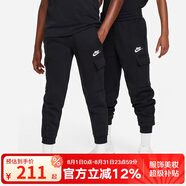 耐克（NIKE）Sportswear Club Fleece 大童加絨工裝長褲 FD3012-010 黑色 S 