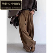 嬅欣HEYIJUN毛衣美拉德風(fēng) 秋冬中性條紋開衫加厚毛衣男女學(xué)院風(fēng)復(fù)古V f014棕色模特同款褲子 xl