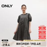 ONLY夏季時尚休閑泡泡袖寬松短裙連衣裙女|124207018 E00 渡鴉灰色 M 165/84A