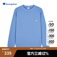 Champion【王俊凱同款】冠軍情侶裝衛(wèi)衣秋季新款棉質(zhì)純色基礎(chǔ)長袖T恤 深藍色拼接 L