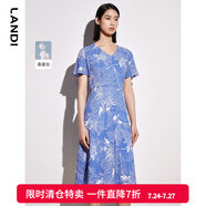 LANDIV領(lǐng)真絲印花短袖連衣裙女年夏季新款桑蠶絲收腰裙子 花色 M