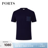 PORTS寶姿男裝早秋抗皺皮馬棉雙P LOGO印花貼袋短袖T恤衫 藏青色 S