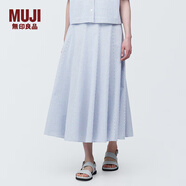 無印良品（MUJI）女式 涼感平紋 寬擺裙 長半身裙女夏季款裙子 純棉全棉 涼感物語 藍(lán)色格紋4S XL (165/74A)