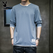 花花公子（PLAYBOY）秋夏季男士純棉2025新款長(cháng)袖t恤秋衣體恤內襯打底衫高中初中學(xué)生 5130霧霾藍 M
