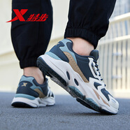 特步黑色運動(dòng)鞋男鞋秋冬黑武士增高老爹鞋皮面正品跑步鞋子男款休閑鞋 白沙灰/煤黑/蜜茶棕【防水皮面】 42