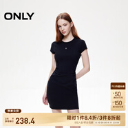 ONLY2025春季新款金屬裝飾收腰捏褶短裙T恤裙連衣裙女|125161021 H1Z黑色 2XL