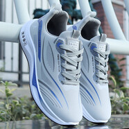 紅蜻蜓秋冬季防水皮面運動(dòng)鞋軟底時(shí)尚休閑鞋學(xué)生百搭防滑防臭男士跑步鞋 W08灰藍【全皮面】 38