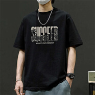 班尼路短袖男士純棉夏季潮牌新款T恤寬松圓領(lǐng)潮流上衣港風(fēng)體恤 黑色(純棉T恤) S
