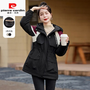 皮爾卡丹（pierre cardin）加絨加厚派克服棉衣女冬季2025新款收腰休閑洋氣保暖棉服夾克棉襖 黑色 M