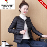 啄木鳥(niǎo)品牌女裝輕薄羽絨棉服短款內膽加厚2025年冬季新款保暖棉衣外套 黑色 XL 100-110斤