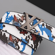 潮流涂鴉字母自動(dòng)扣腰帶新款時(shí)尚男士皮帶真皮百搭牛仔褲休閑皮帶 沖浪動(dòng)漫自動(dòng)扣+槍扣（可裁剪） 120cm