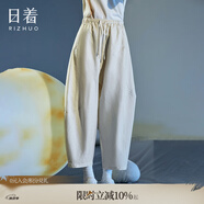 日著趣月光米棉麻吊襠休閑褲2025夏季新款薄拼接寬松顯瘦九分褲女 月光米 S