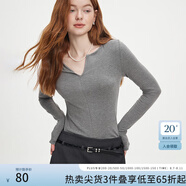范思藍(lán)恩秋季V領(lǐng)套頭百搭長(zhǎng)袖針織T恤女秋季2024新款通勤修身針織衫上衣 高級(jí)灰 M