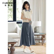 法貝莎品牌撞色翻領(lǐng)短袖針織衫套裝裙女夏季慵懶松弛感氣質(zhì)半身裙一整套 米白拼灰 M 100斤-115斤