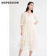 紅袖（hopeshow）【商場(chǎng)同款】蕾絲拼接連衣裙夏季新款女木耳邊V領(lǐng)氣質(zhì)公主裙 米白004 XS