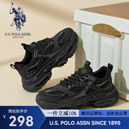 美國馬球協(xié)會（U.S.POLO ASSN.）厚底老爹鞋男2025新款男鞋夏季透氣運動鞋男士網(wǎng)面增高休閑鞋子男 黑色 39 (245mm) 標準運動鞋碼-