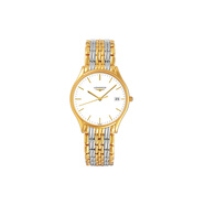 浪琴（LONGINES）石英機芯日期顯示男表瑞表35mm白色表盤(pán)精鋼PVD涂層表殼精鋼PVD涂 白色表盤(pán) 常規表盒