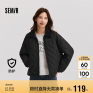 森馬（Semir）棉服女燈芯絨翻領(lǐng)菱形格復(fù)古2024冬三防寬松輕薄棉衣109724112007