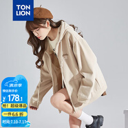 唐獅（TonLion）2025針織外套女休閑衛(wèi)衣開(kāi)衫連帽上衣 加絨款/淺卡其 M