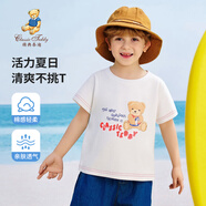 Classic Teddy兒童短袖男童T恤女童上衣夏季新款童裝寶寶衣服半袖夏裝1 英文字母熊織標(biāo)短袖白色 140