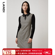 LANDI千鳥(niǎo)格針織拼接連衣裙女新款秋冬收腰a字裙短裙 黑色 M