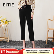 愛特愛（EITIE）經(jīng)典高腰黑色直筒休閑褲顯瘦通勤百搭OL春季新款6905606 極簡黑20 XL 170