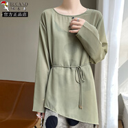 啄木鳥(niǎo)喬其紗不規則防曬衣女寬松外套上衣設計感夏季溫柔風(fēng)微透長(cháng)袖T恤 綠色 L
