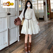 皮爾卡丹（pierre cardin）感顯瘦收腰連衣裙女秋季大碼馬甲波西米亞長袖長裙子兩件套 【單】短款連衣裙 2XL 【140-160斤】