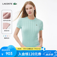 LACOSTE法國鱷魚女裝25春夏新款時尚絞花短袖套頭針織毛衣|AF7214 LGF/薄荷綠 S 36