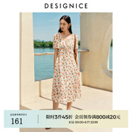 迪賽尼斯（DESIGNICE）2024年夏季新款甜美通勤風(fēng)碎花長(cháng)裙短袖木耳邊高腰連衣裙 花色 XL