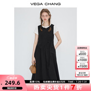 VEGA CHANG粉色連衣裙女2025年夏季新款海邊度假顯瘦氣質(zhì)減齡拼接背心長裙子 薄暮黑 S