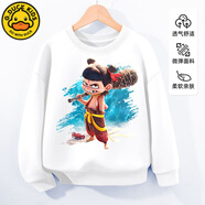 G.duck哪吒2魔童鬧海衣服春秋季長(cháng)袖t恤男純棉套頭加絨衛衣敖丙電影周邊 白色狼牙棒-純棉 150 -加絨