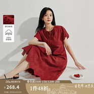 茵曼（INMAN）度假風(fēng)紅色純棉鏤空刺繡連衣裙2025夏季女裝新品寬松A字裙 朱紅色 L