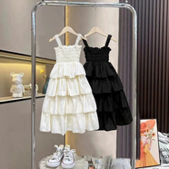 兒童裙子夏季2025新款女童吊帶裙夏裝女孩大童度假海邊公主連衣裙 杏色 120