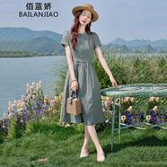 佰藍(lán)嬌格子連衣裙女中長(zhǎng)款2025年夏季新款女裝韓版寬松減齡休閑裙子夏天 圖片色 M