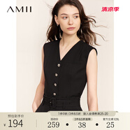 AMII2024春新款通勤環(huán)保面料修身V領(lǐng)無(wú)袖幾何衣擺設(shè)計(jì)馬夾上衣女 黑色 160/84A/M