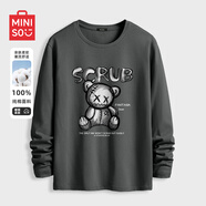 名創(chuàng  )優(yōu)品（MINISO）純棉t恤男大碼潮牌圓領(lǐng)長(cháng)袖200斤胖子男裝衣服休閑簡(jiǎn)約內搭打底衫  深灰色(臟臟熊) M 170(體重100-120斤左右)