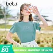 betu百圖女裝T恤印花短袖女圓領(lǐng)短袖T恤女2204T83 綠色 S