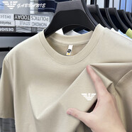 EMPORIO ARMANI EA7阿瑪尼絲光棉短袖t恤男夏季新款圓領(lǐng)純色款半袖體恤衫上衣潮 S80001米杏色 L 50(適合體重120-130斤)
